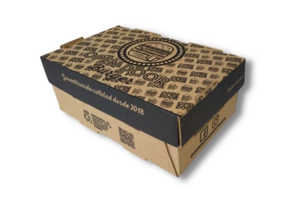 Caja para hamburguesas con impresión a un color.