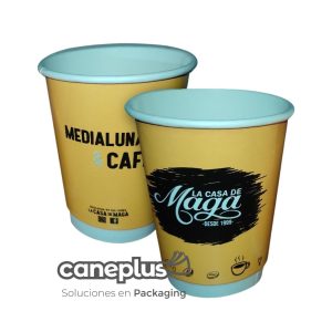 Vasos descartables de polipapel, doble pared. Ideal para café o bebidas calientes.