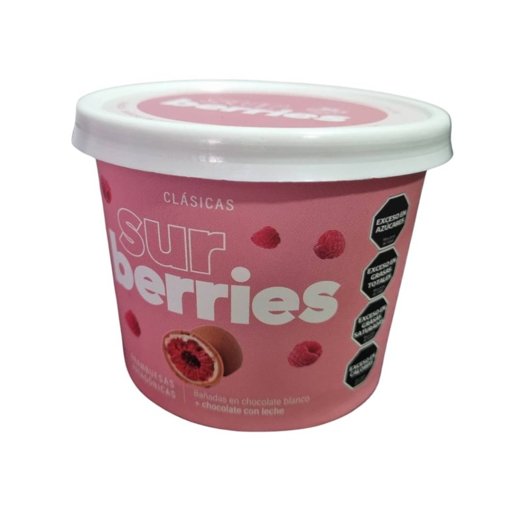 Potes para frutas congeladas. Packaging personalizado. Trabajo realizado a Sur Berries.